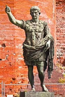 Leadership Prints: A statue of Caesar Augustus in front of Porta Palatina, Turin, Piedmont, Italy, Europe