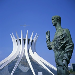 Brasilia Prints: Statue before the Catedral Metropolitana, Brasilia, UNESCO World Heritage Site