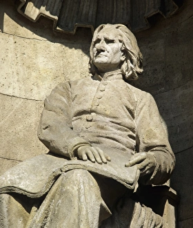 Traditionally Hungarian Prints: Statue of composer Franz Liszt outside the State Opera, Budapest, Hungary, Europe