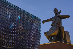 Icelandic Culture Prints: Statue of Danish cellist Erling Blondal Bengtsson, by sculptor Olof Palsdottir