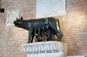 Siena Prints: Statue depicting Romulus and Remus and the she-wolf