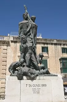 Images Dated 4th June 2008: Statue depicting the Sette Giugno riots of 1919, Valletta, Malta, Europe