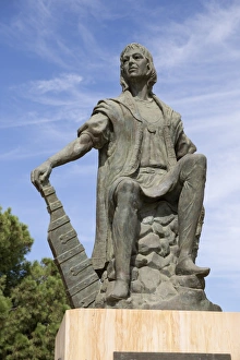 Christopher Columbus Prints: Statue of discoverer Christopher Columbus, La Rabida monastery, La Rabida, near Huelva
