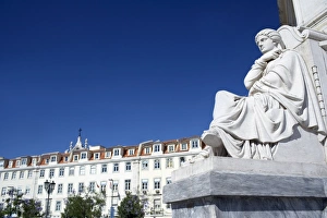 Rossio Prints: Statue with elegant buildings beyond
