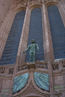Images Dated 24th June 2009: Statue in front of the entrance to Liverpool Anglican Cathedral, Liverpool