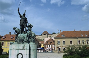 Hungary Prints: Statue of the famous Istvan Dobo in the Istvan Dobo Ter Square