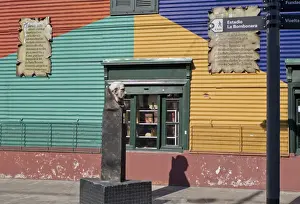 Artist Prints: Statue of famous local painter Quinquela Martin at Caminito alley in the Boca, old