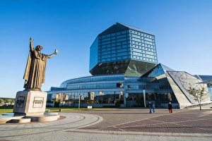 National Library Prints: Statue of Francysk Skaryna in front of the National Library of Belarus