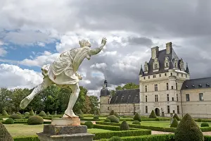 Chateau Prints: Statue in the French garden of the Chateau of Valencay