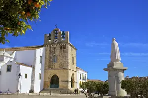 Faro Prints: Statue of Grande Bispo D. Francisco Gomes Do Avelar in front of the Cathedral, Faro