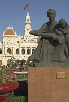 Saigon Prints: Statue of Ho Chi Minh in front of the Hotel de Ville