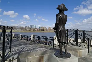 Greenwich Prints: Statue of Horatio Nelson overlooking the Thames and Canary Wharf, near the Trafalgar Pub