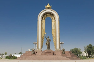 Famous Person Prints: Statue of Ismail Samani (Ismoili Somoni), as memorial, Dushanbe, Tajikistan, Central Asia