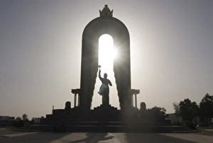 Famous Person Prints: The statue of Ismail Samani in silhouette, Dushanbe, Tajikistan, Central Asia
