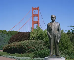 Golden Gate Prints: Statue of Joseph B Strauss who built the Golden Gate Bridge