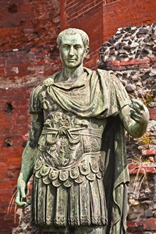 Leadership Prints: A statue of Julius Cesar in front of Porta Palatina, Turin, Piedmont, Italy, Europe