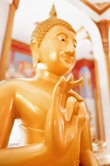 Foreground Focus Gallery: Statue, Karon Beach, Buddhist Temple, Phuket Island, Phuket, Thailand, Southeast Asia, Asia
