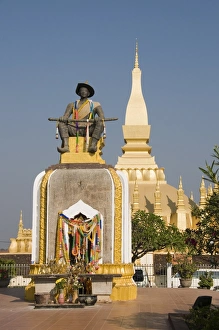 Pha That Luang Prints: Statue of King Setthathirat, Pha That Luang, Vientiane, Laos, Indochina