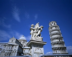 Leaning Tower Prints: Statue, Leaning Tower and Duomo