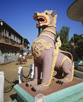 Pedestal Prints: Statue of a legendary Chinthes (half lion, half griffin), Mergui, Myanmar (Burma)