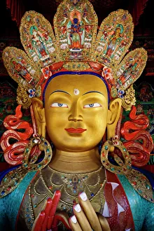 Buddha Prints: Statue of Maitreya Buddha, Thiksey Gompa, Ladakh, Jammu and Kashmir, India, Asia
