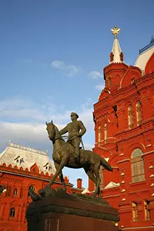 Russian Prints: Statue of Marshal Georgy Zhukov by the Historical Museum at Manezhnaya Square