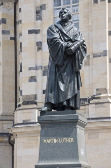Frauenkirche Prints: Statue of Martin Luther, Frauenkirche, Dresden, Saxony, Germany, Europe