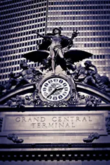 42nd Street Prints: Statue of Mercury and Clock on the 42nd Street facade of Grand Central Terminus Station