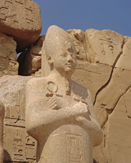 Hieroglyphic Prints: Statue of middle kingdom pharoah, Karnak Temple, Luxor, Egypt