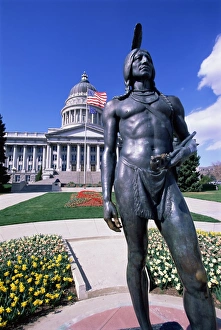 State Capitol Prints: Statue of Native American in front of State Capitol