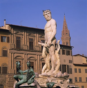 Nude Prints: The statue of Neptune in the town of Florence