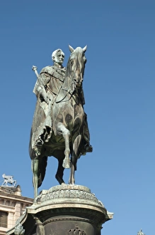 Horse Statue Prints: Statue outside opera house, Dresden, Saxony, Germany, Europe