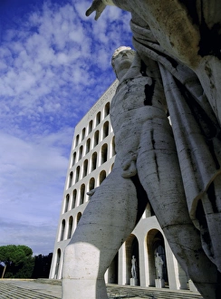 Nude Prints: Statue with the Palazzo della Civilta di Lavoro behind