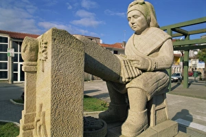Galicia Prints: Statue of a Palilleira (lace-maker), Camarinas, Galicia, Spain, Europe