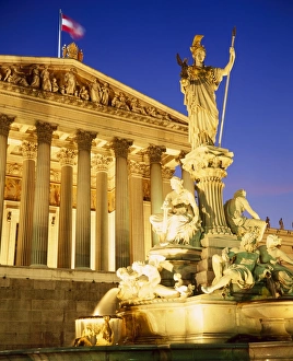 Statue in front of the Parliament Buildings in Vienna, Austria