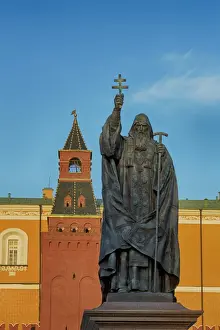 Kremlin Prints: Statue of Patriarch Hermogenes in Alexander Gardens near the Kremlin
