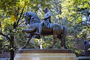 Massachusetts Prints: Statue of Paul Revere near Old North Church