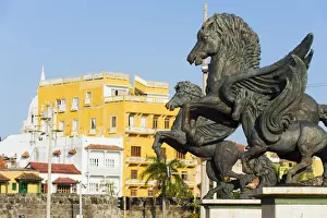Horse Statue Prints: Statue of Pegasus, Old Town, UNESCO World Heritage Site, Cartagena, Colombia
