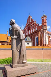 Vilnius Prints: A Statue of the Polish Poet Adam Mickiewicz in front of St