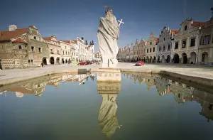 Art And Craft Prints: Statue of saint and fountain, Renaissance buildings at Zachariase z Hradce Square