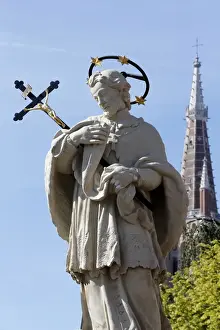 Creativity Prints: Statue of Saint Joannes Nepomucenus on Wollestraat bridge, Bruges, West Flanders, Belgium