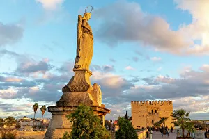 Statue of Saint Raphael on The Roman Bridge, UNESCO World Heritage Site, Cordoba, Andalusia, Spain, Europe