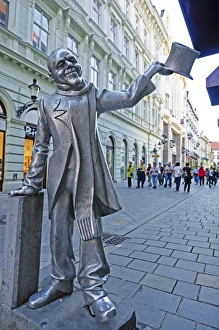 Humor Prints: Statue of Schone Naci, the man with a hat, Bratislava, Slovakia, Europe