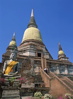 Ayutthaya Prints: Statue of a seated Buddha below the temple of Wat Yai