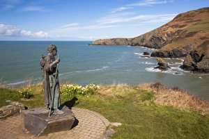Traditionally Welsh Prints: Statue of St. Carannog, Llangrannog Beach, Ceredigion (Cardigan), West Wales, Wales