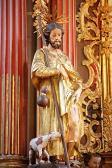Images Dated 17th August 2008: Statue of St. Roch in Saint-Nicolas de Veroce church, Haute Savoie, France, Europe