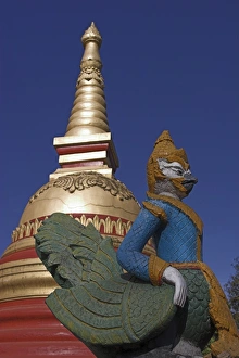 Folk Lore Prints: Statue and stupa, Wat In, named after the Hindu God Indra, Kengtung (Kyaing Tong)