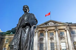 Flag Pole Prints: Statue of Thomas Guy, King's College, London, England, United Kingdom, Europe