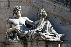 Renaissance Prints: Statue of Tiber river in front of Palazzo Senatorio, Campidoglio, Capitoline Hill