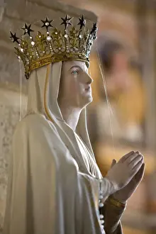 Traditionally French Prints: Statue of Virgin Mary wearing crown inside parish church, Saint-Thegonnec, Finistere